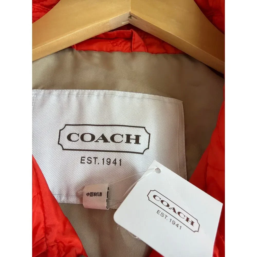 NWT Coach Orange Snap Up Collared Jacket Pockets XL